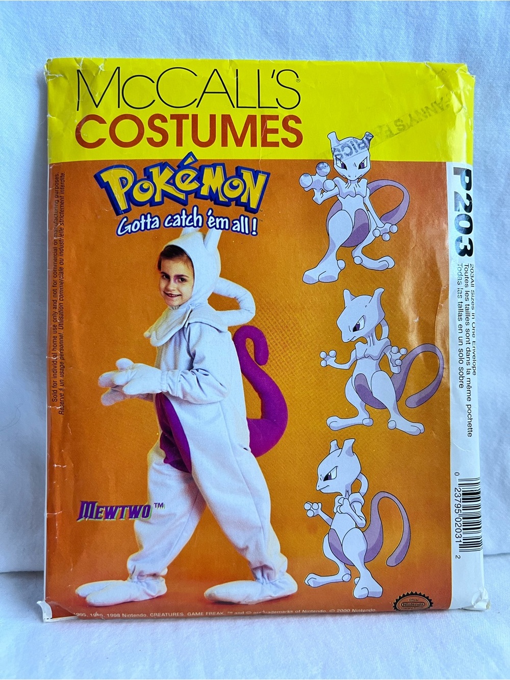 McCalls 9203 Pokémon Mewtwo Costume Sewing Pattern Uncut Kids 2000